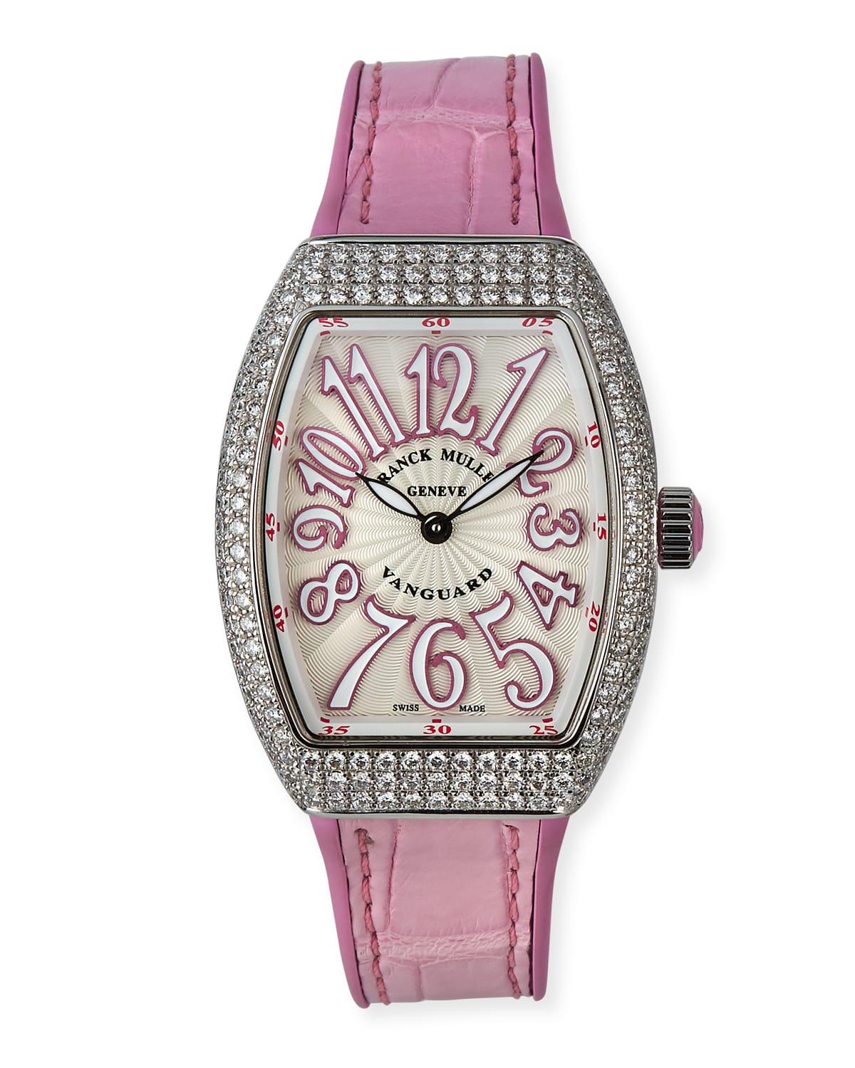 Lady Vanguard Watch with Diamonds & Pink Alligator Strap by FRANCK MULLER