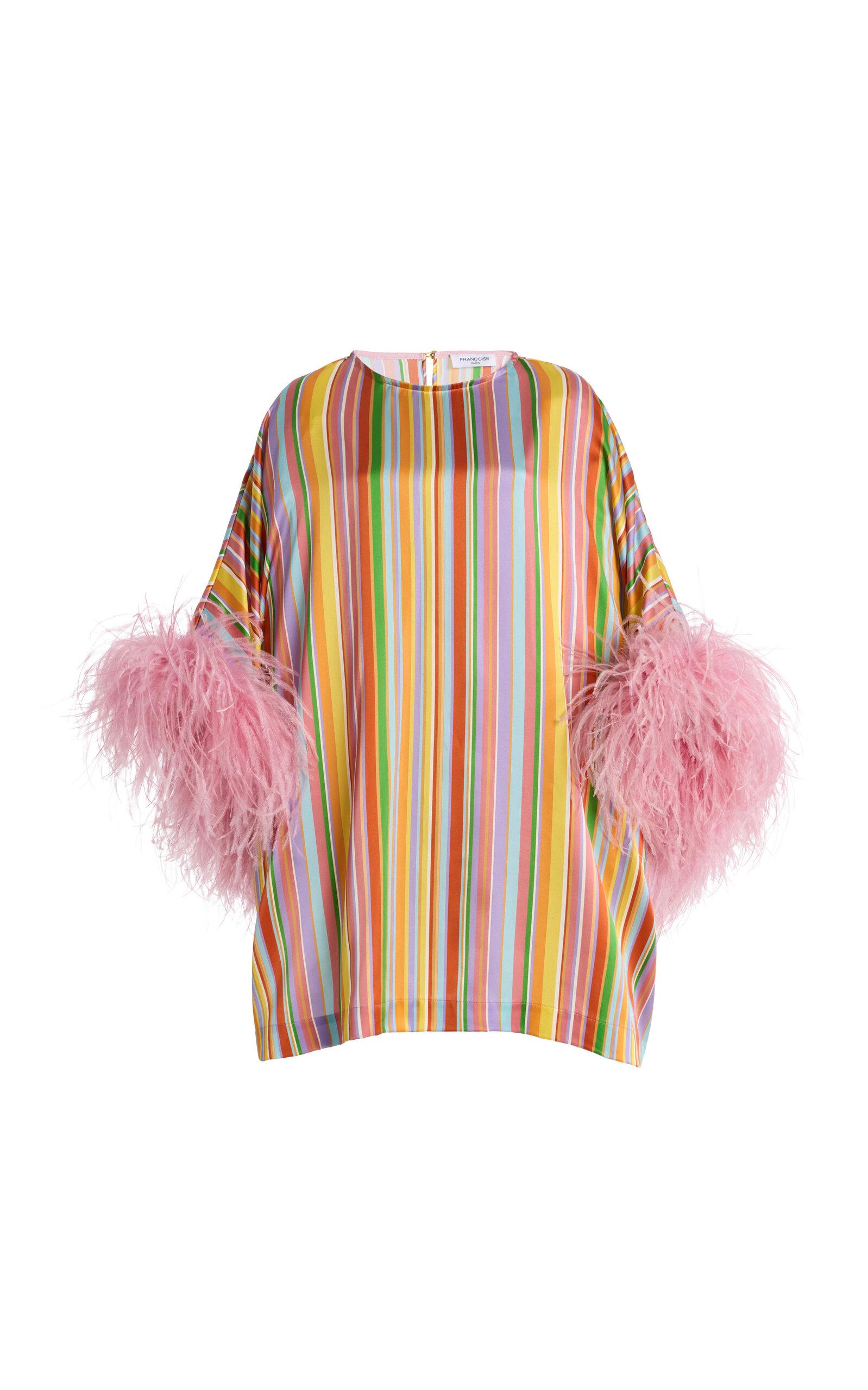 FRANÇOISE Exclusive La Isla Daisy Feather-Trimmed Silk Caftan - Moda Operandi by FRANCOISE