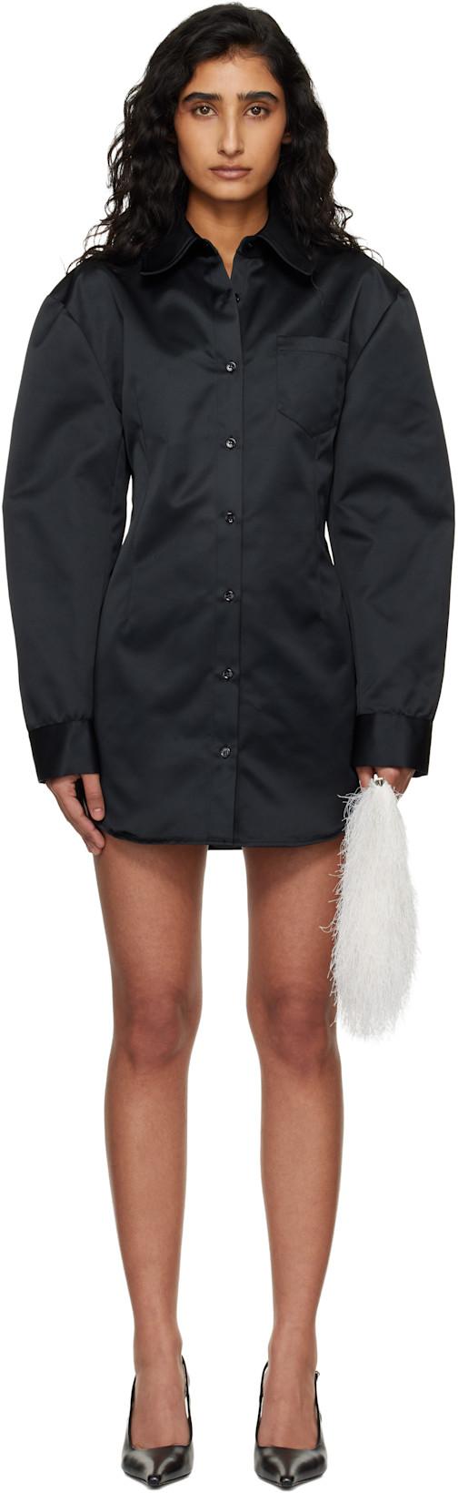 Black Akita Satin Cinched Shirt Minidress by FRANKIE SHOP