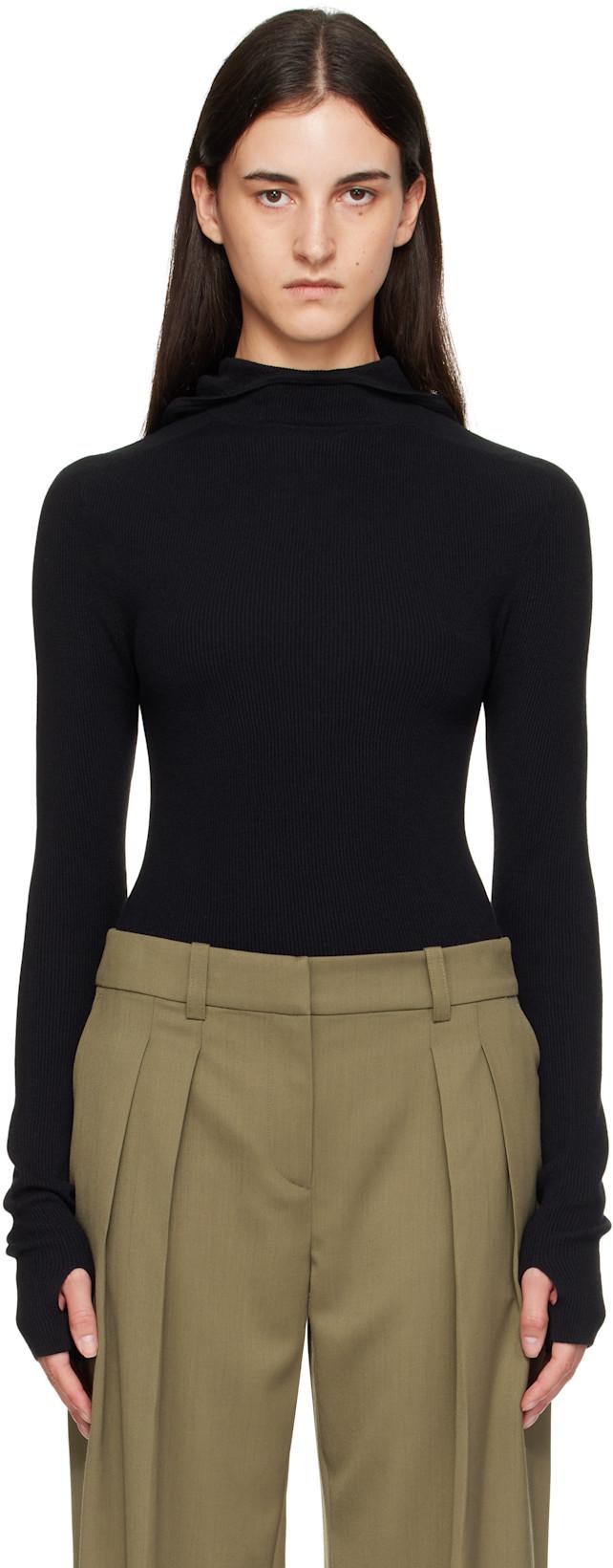 Black Danae Knit Hoodie by FRANKIE SHOP