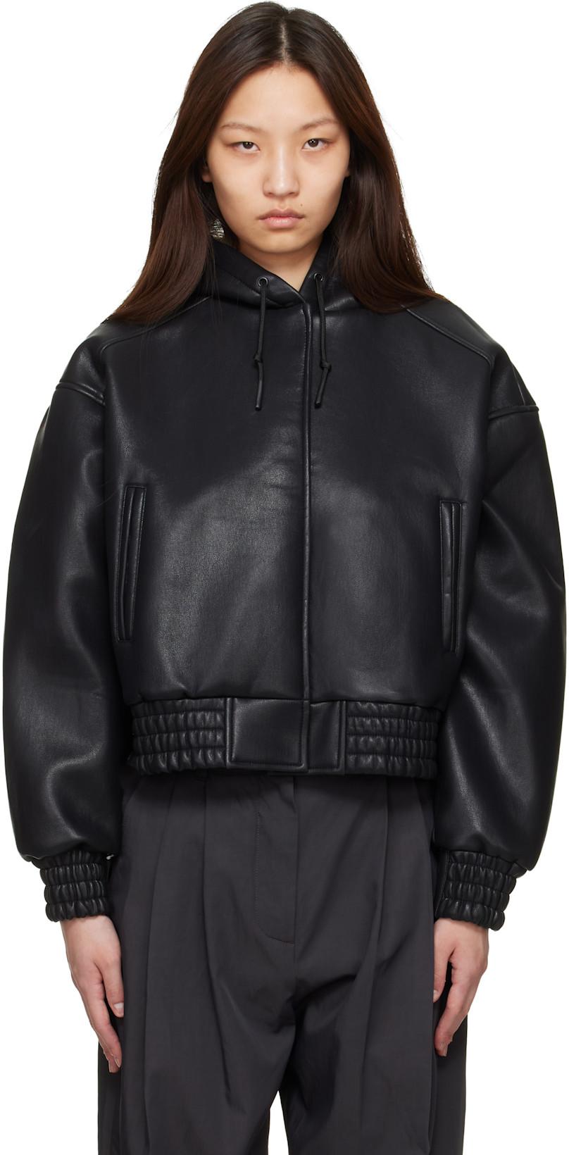 Black Jackson Bonded Faux-Leather Bomber Jacket by FRANKIE SHOP