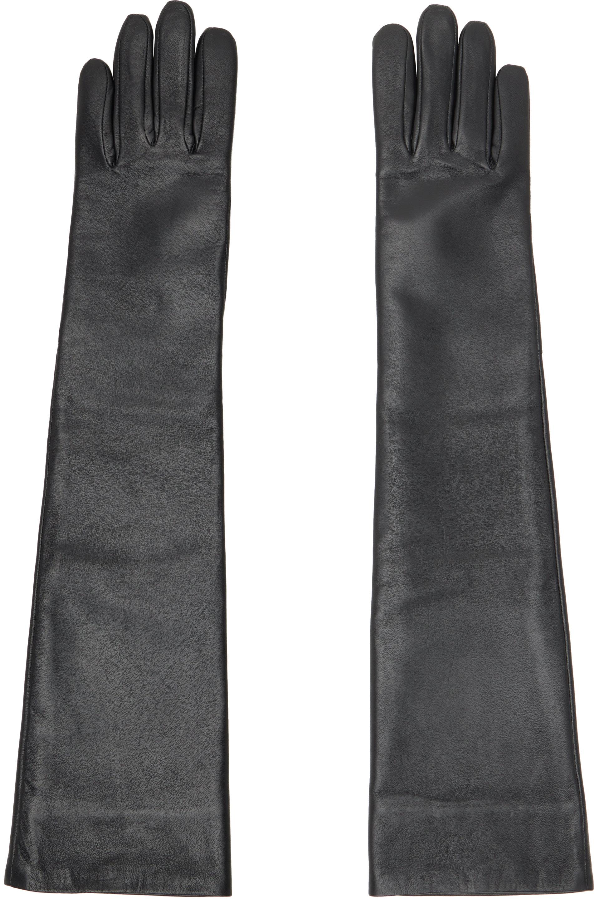 Black Veneto Long Leather Gloves by FRANKIE SHOP