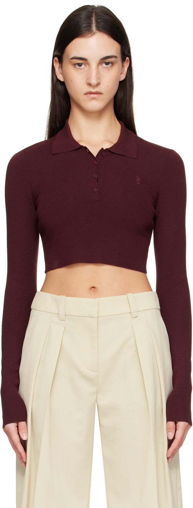 Burgundy Giselle Cropped Knit Polo by FRANKIE SHOP