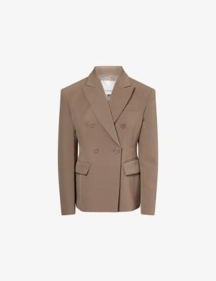 Doyer Cinched Double-Breasted Woven Blazer by FRANKIE SHOP