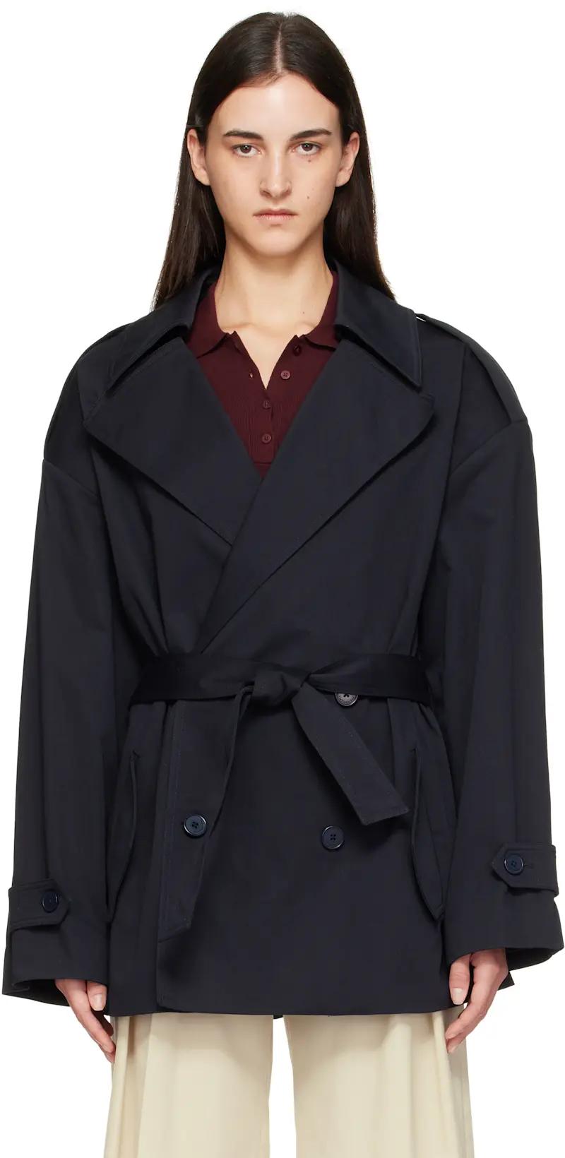 Navy Zurich Oversized Short Trench Coat by FRANKIE SHOP