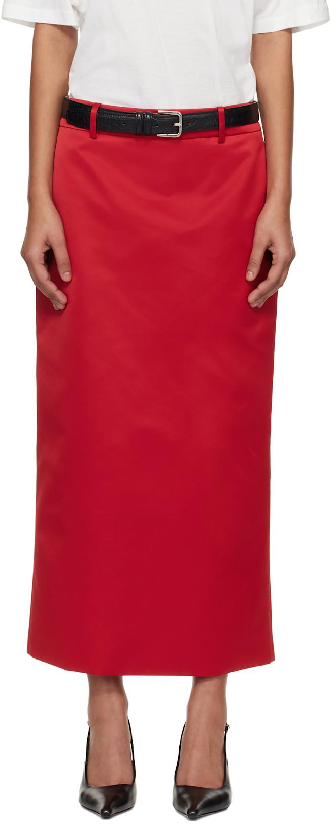 Red Alrose Satin Midi Skirt by FRANKIE SHOP