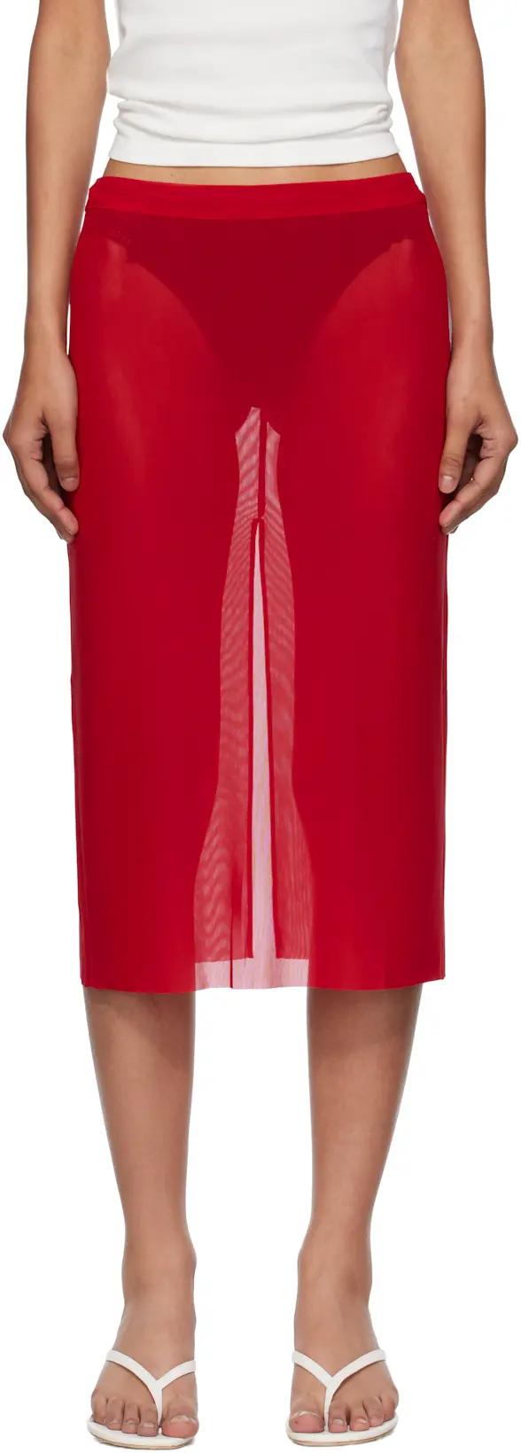 Red Suva Sheer Midi Skirt by FRANKIE SHOP