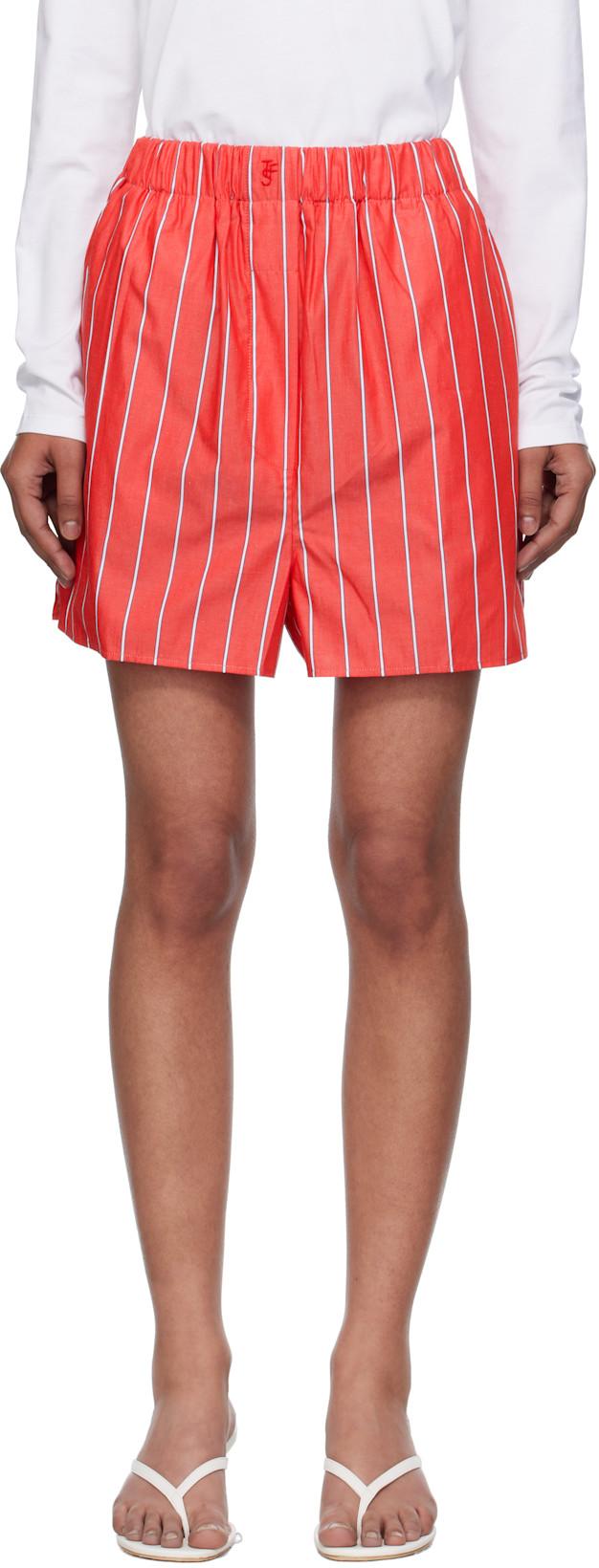 Red & White Lui Striped Cotton Boxer Shorts by FRANKIE SHOP