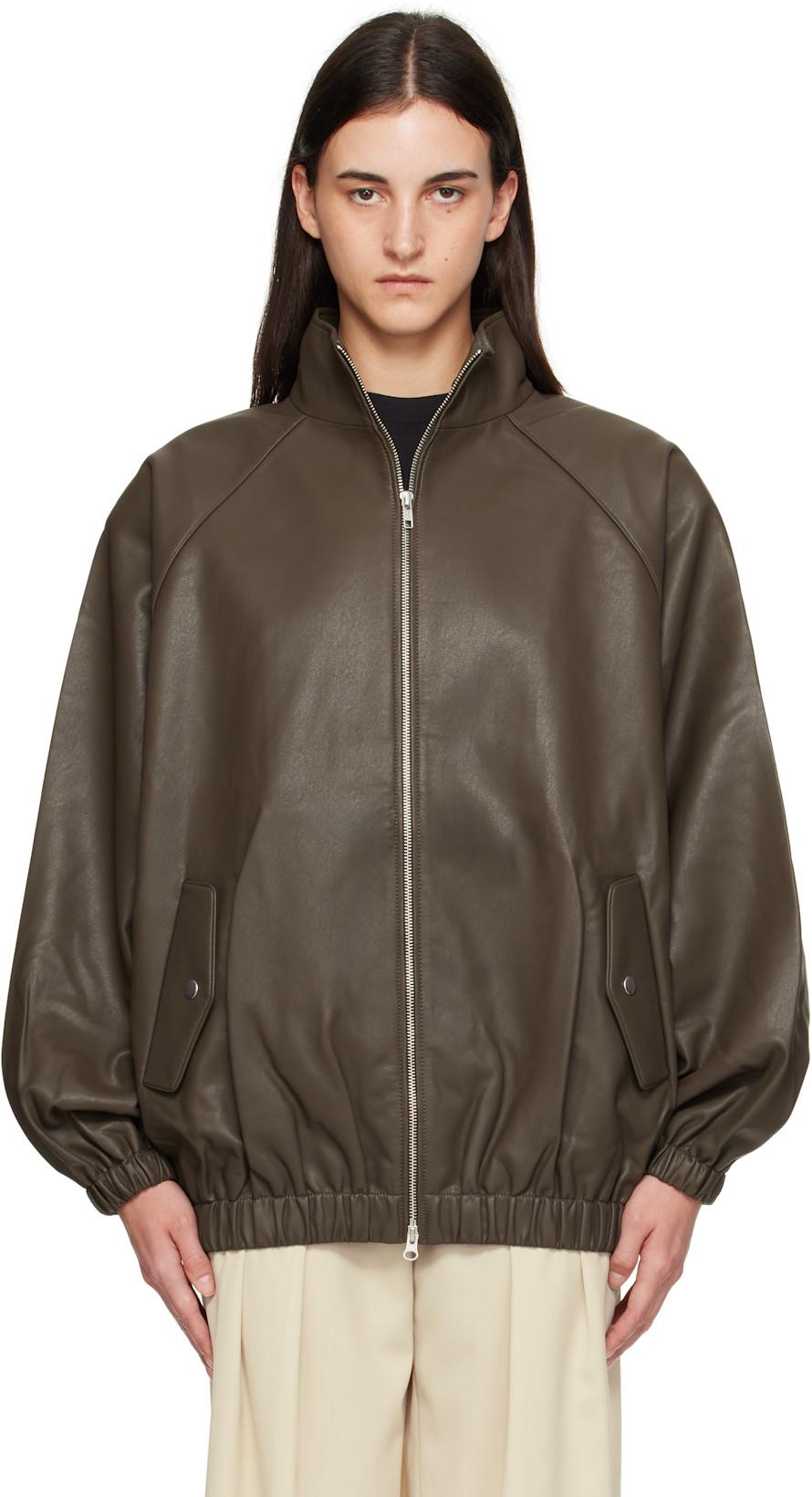 Taupe Senta Faux-Leather Bomber Jacket by FRANKIE SHOP