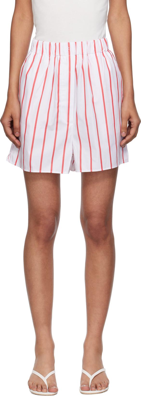 White & Red Lui Striped Cotton Boxer Shorts by FRANKIE SHOP