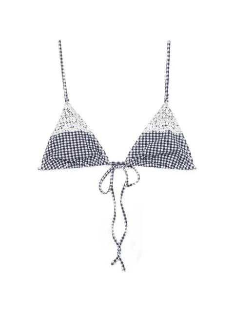 Elena gingham lace-trim bikini top by FRANKIES BIKINIS