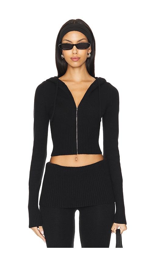 Frankies Bikinis Aimee Cloud Knit Hoodie in Black by FRANKIES BIKINIS