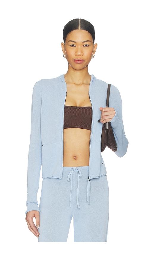 Frankies Bikinis Atlas Knit Hoodie in Baby Blue by FRANKIES BIKINIS