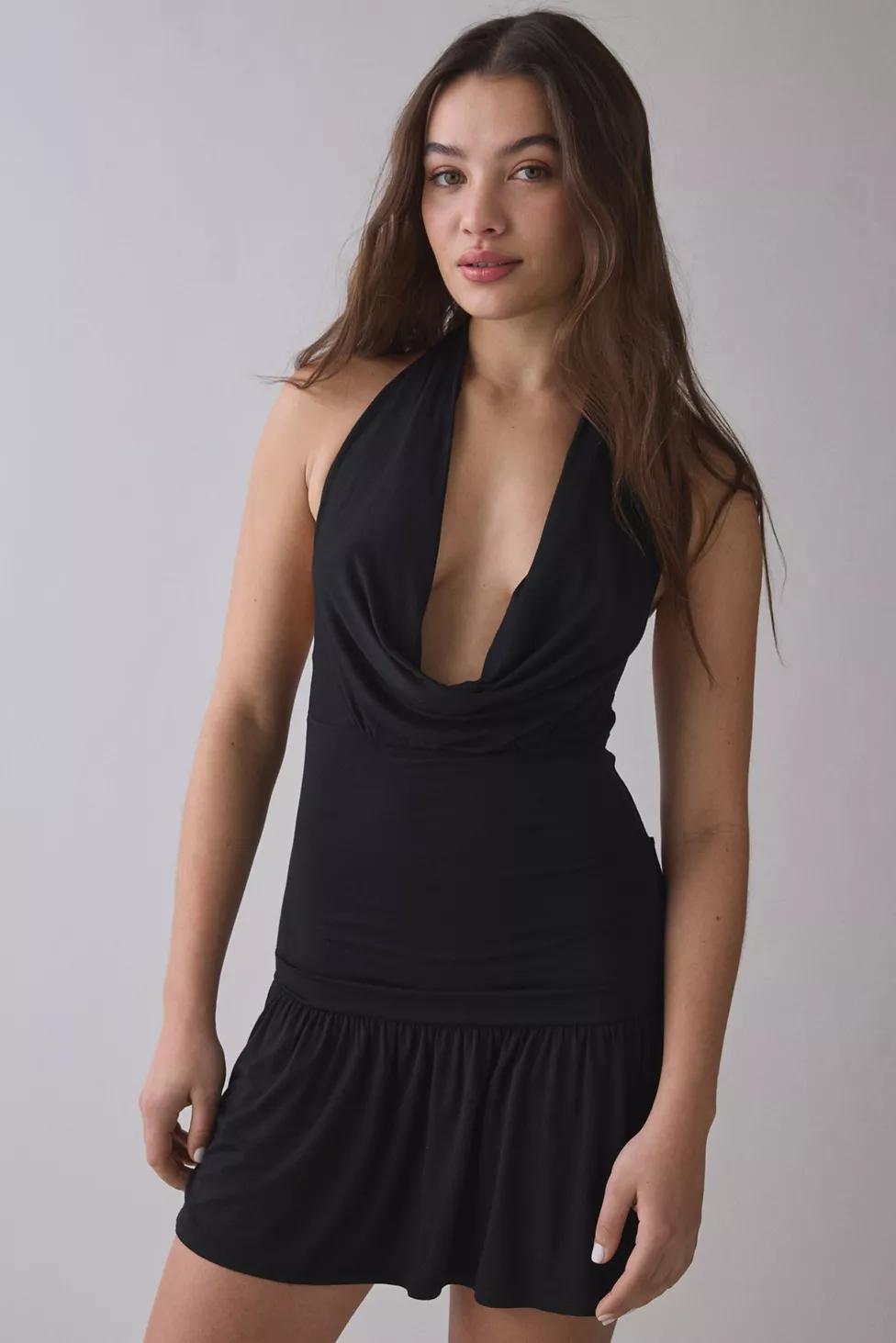 Frankies Bikinis Bowery Plunging Cowl Halter Mini Dress by FRANKIES BIKINIS