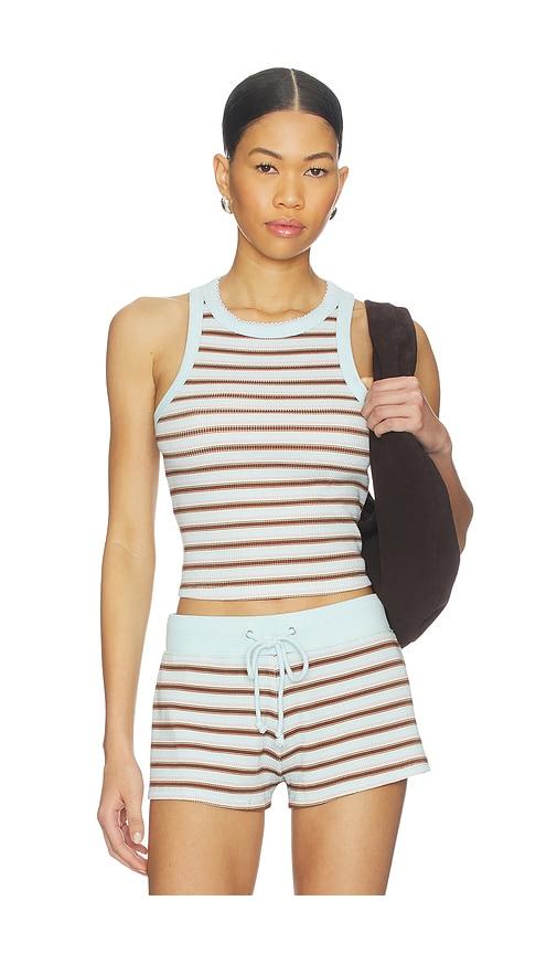 Frankies Bikinis Emma Thermal Tank Top in Baby Blue,Brown by FRANKIES BIKINIS