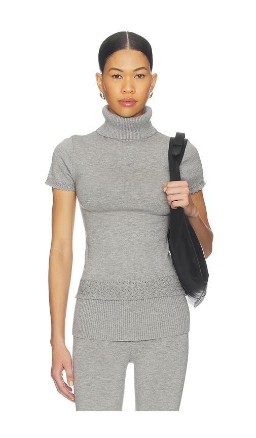 Frankies Bikinis Jasmine Cloud Knit Short Sleeve Turtleneck Top in Grey by FRANKIES BIKINIS