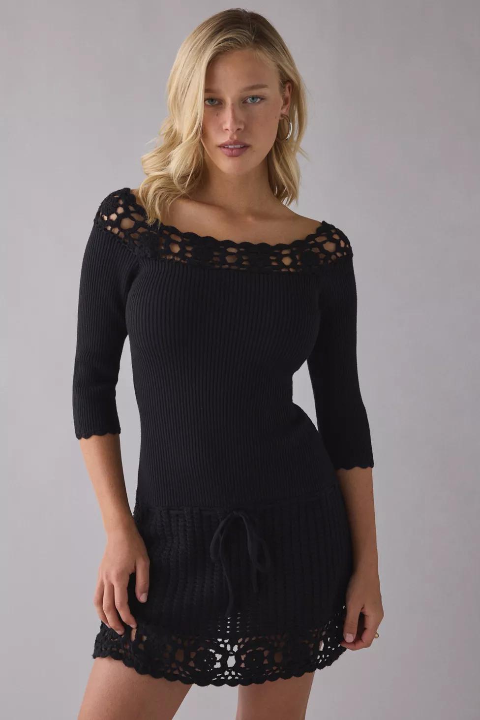 Frankies Bikinis Kaia Crochet Trim Knit Mini Dress by FRANKIES BIKINIS