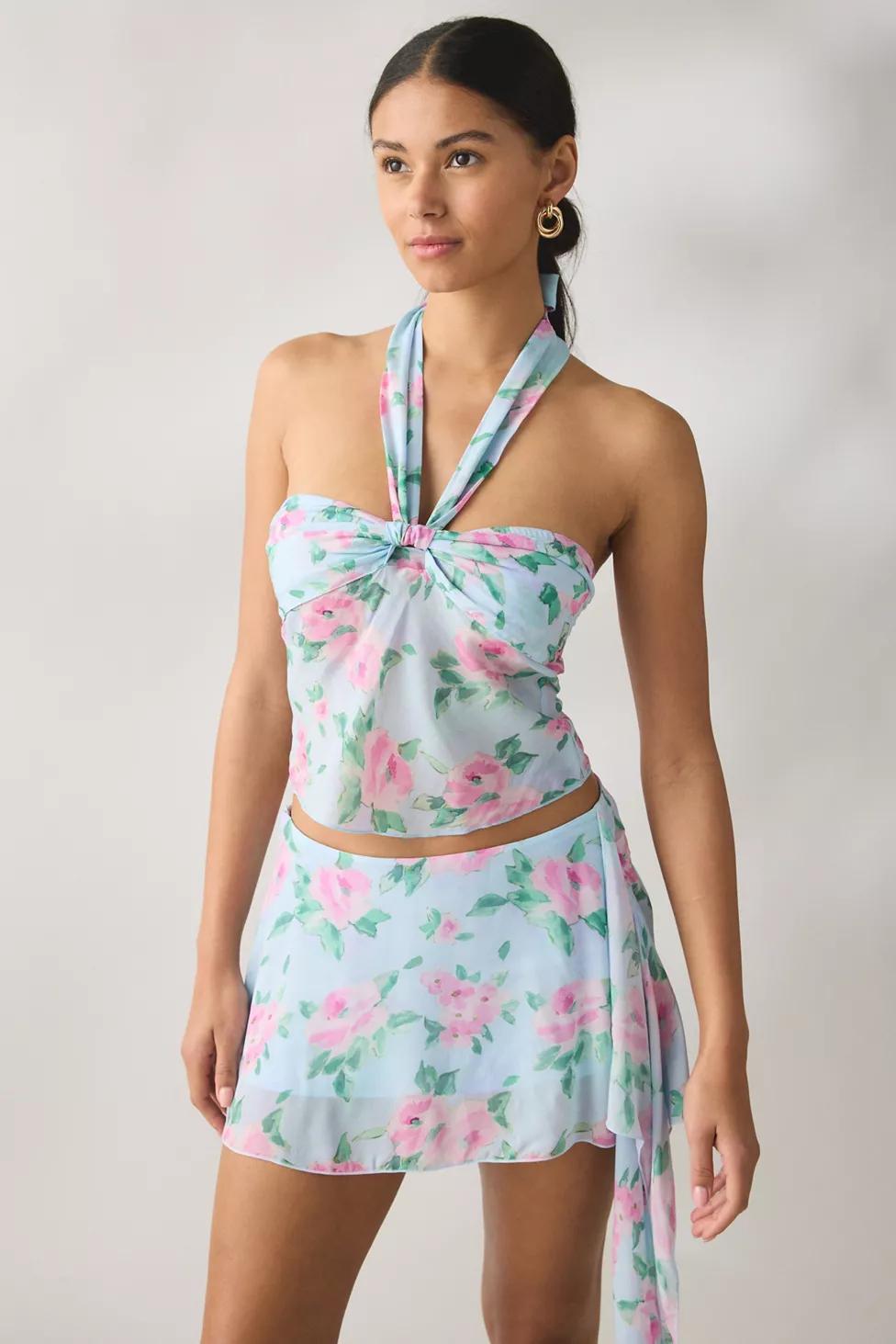 Frankies Bikinis Maribel Watercolor Floral Halter Top by FRANKIES BIKINIS