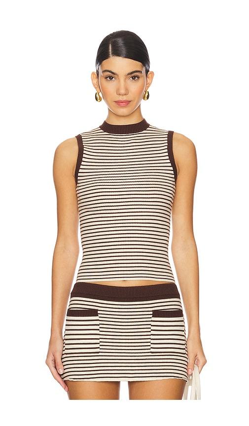 Frankies Bikinis Mila Cloud Knit Sleeveless Sweater Top in Brown by FRANKIES BIKINIS