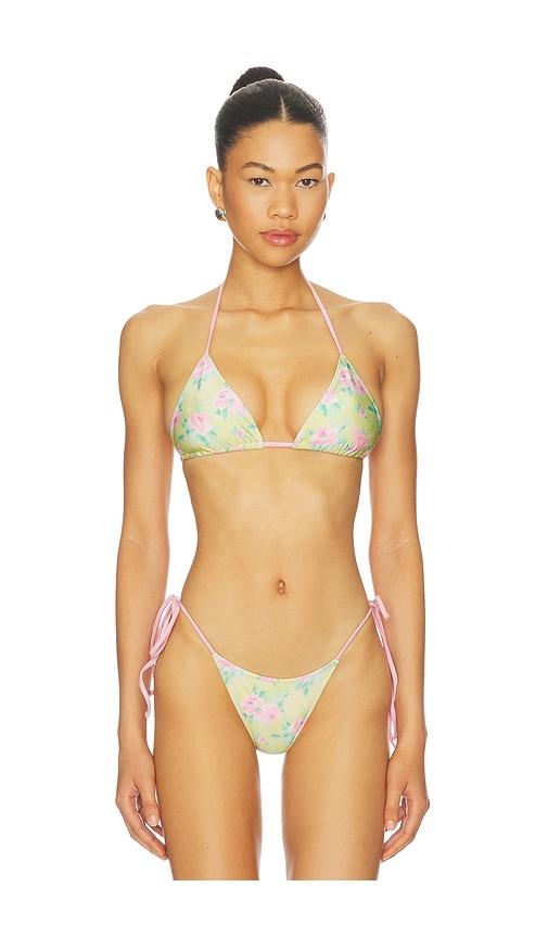 Frankies Bikinis Nick Satin Bikini Top in Green,Pink by FRANKIES BIKINIS