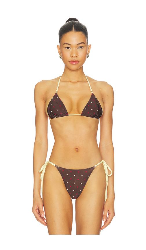 Frankies Bikinis Nick Satin Top in Brown,Lemon by FRANKIES BIKINIS