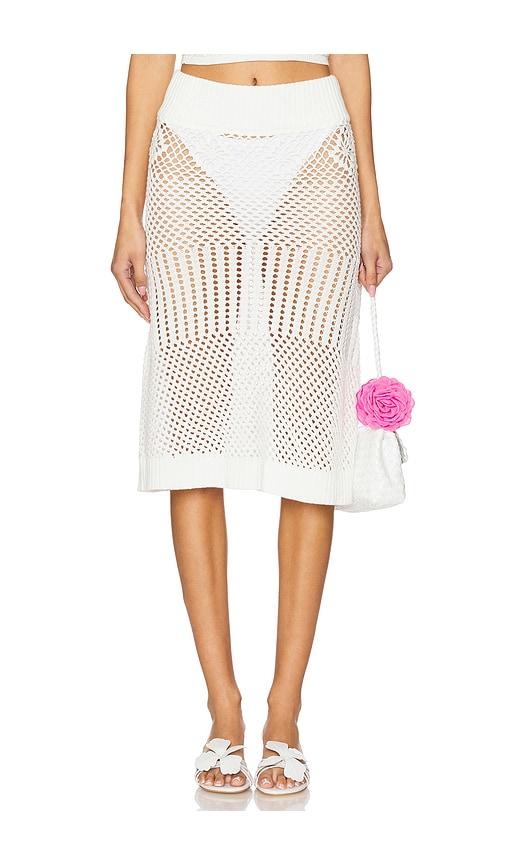Frankies Bikinis Orchard Crochet Midi Skirt in White by FRANKIES BIKINIS