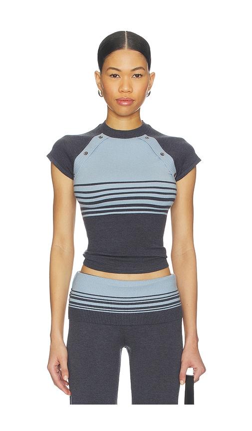 Frankies Bikinis Shore Cloud Knit Short Sleeve Top in Charcoal,Blue by FRANKIES BIKINIS