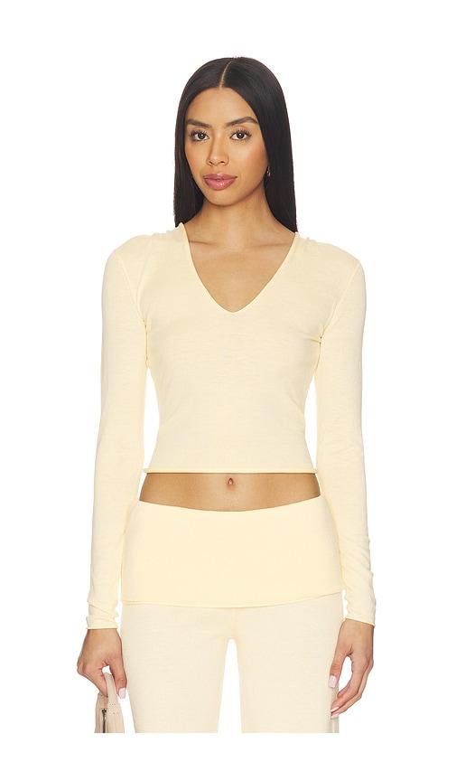 Frankies Bikinis Sloane Knit Hoodie in Yellow by FRANKIES BIKINIS