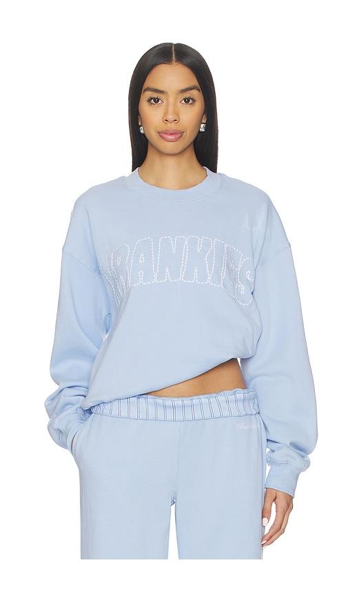 Frankies Bikinis Travel Day Cotton Crewneck Pullover in Baby Blue by FRANKIES BIKINIS