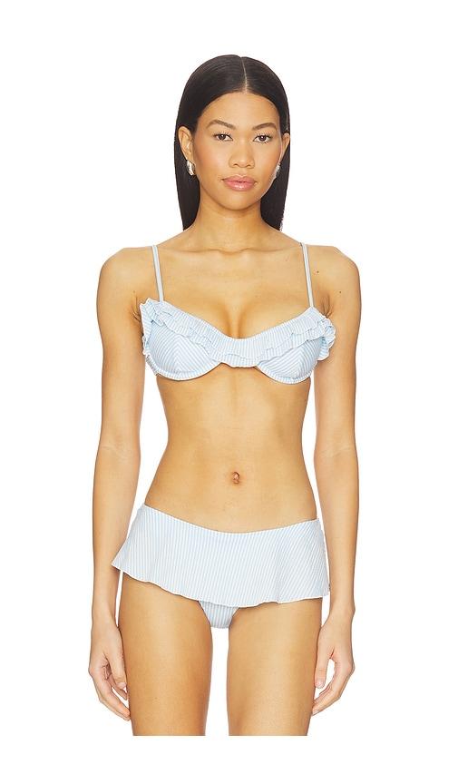 Frankies Bikinis Venus Seersucker Top in Baby Blue by FRANKIES BIKINIS
