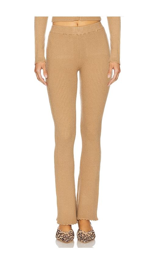 Frankies Bikinis X Bella Hadid Texas Ribbed Knit Pant in Tan by FRANKIES BIKINIS