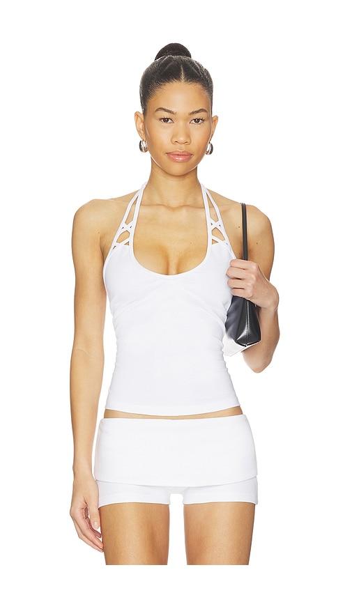 Frankies Bikinis X JENNIE Nora Cotton Jersey Halter Top in White by FRANKIES BIKINIS