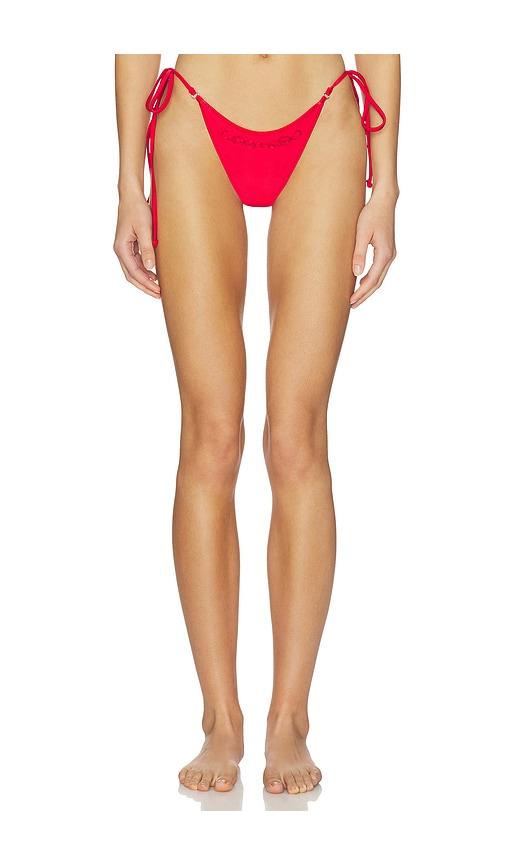 Frankies Bikinis X Jennie Mackenzie Beaded Satin Bottom in Red by FRANKIES BIKINIS