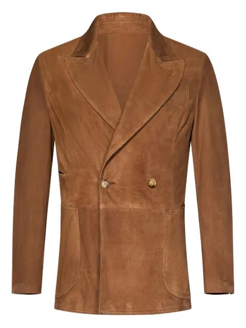 double-breasted peak-lapel suede jacket by FRANZESE COLLECTION