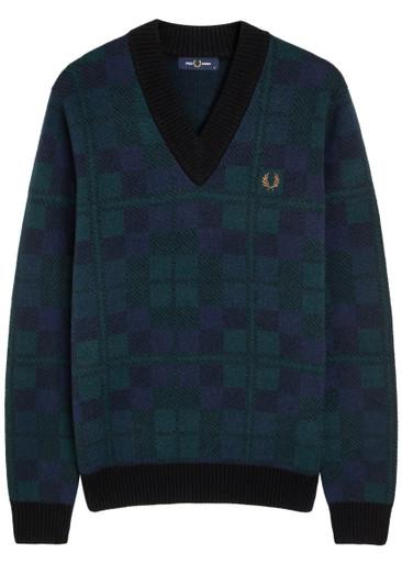 Blackwatch tartan wool-blend jumper by FRED PERRY