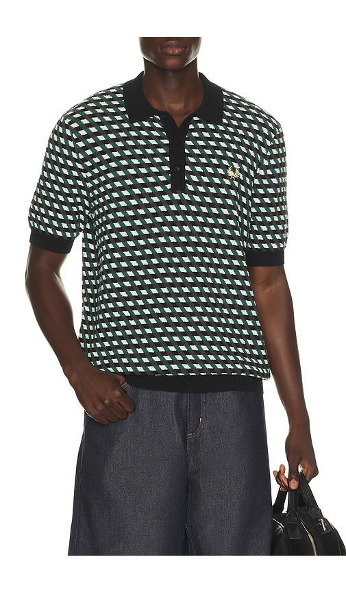 Fred Perry Geometric Knitted Polo in Blue by FRED PERRY