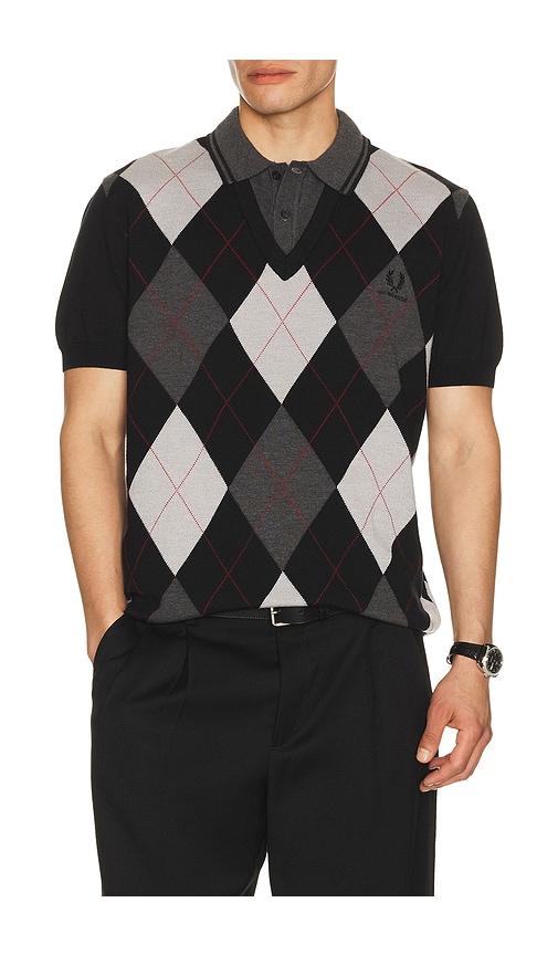 Fred Perry x Kris Van Assche Argyle Knitted Shirt in Black by FRED PERRY