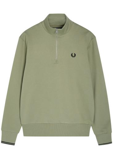 Half-zip logo-embroidered cotton sweatshirt by FRED PERRY