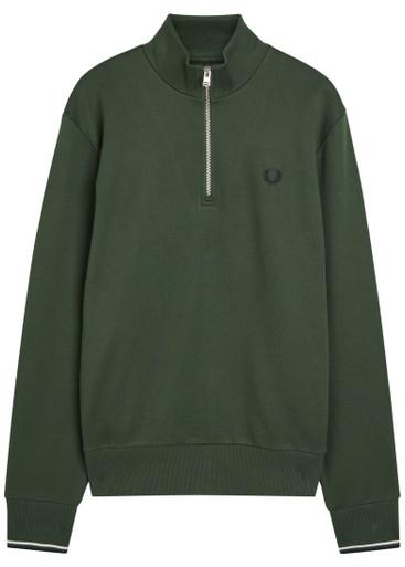 Half-zip logo-embroidered cotton sweatshirt by FRED PERRY