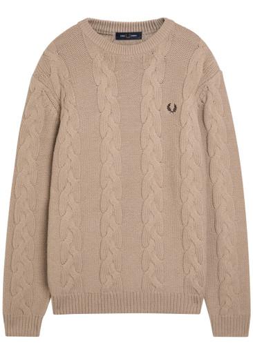 Logo cable-knit wool-blend jumper by FRED PERRY