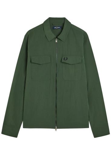 Logo-embroidered crinkled shell overshirt by FRED PERRY