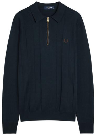 Logo-embroidered fine-knit cotton jumper by FRED PERRY