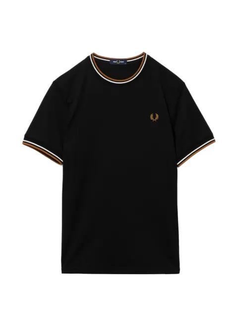 logo-embroidered striped-cuff T-shirt by FRED PERRY