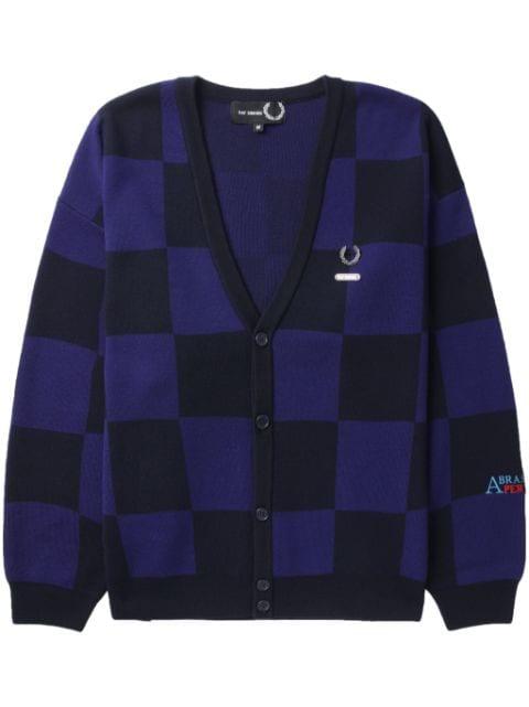 x Raf Simons logo-appliqué checkered cotton cardigan by FRED PERRY
