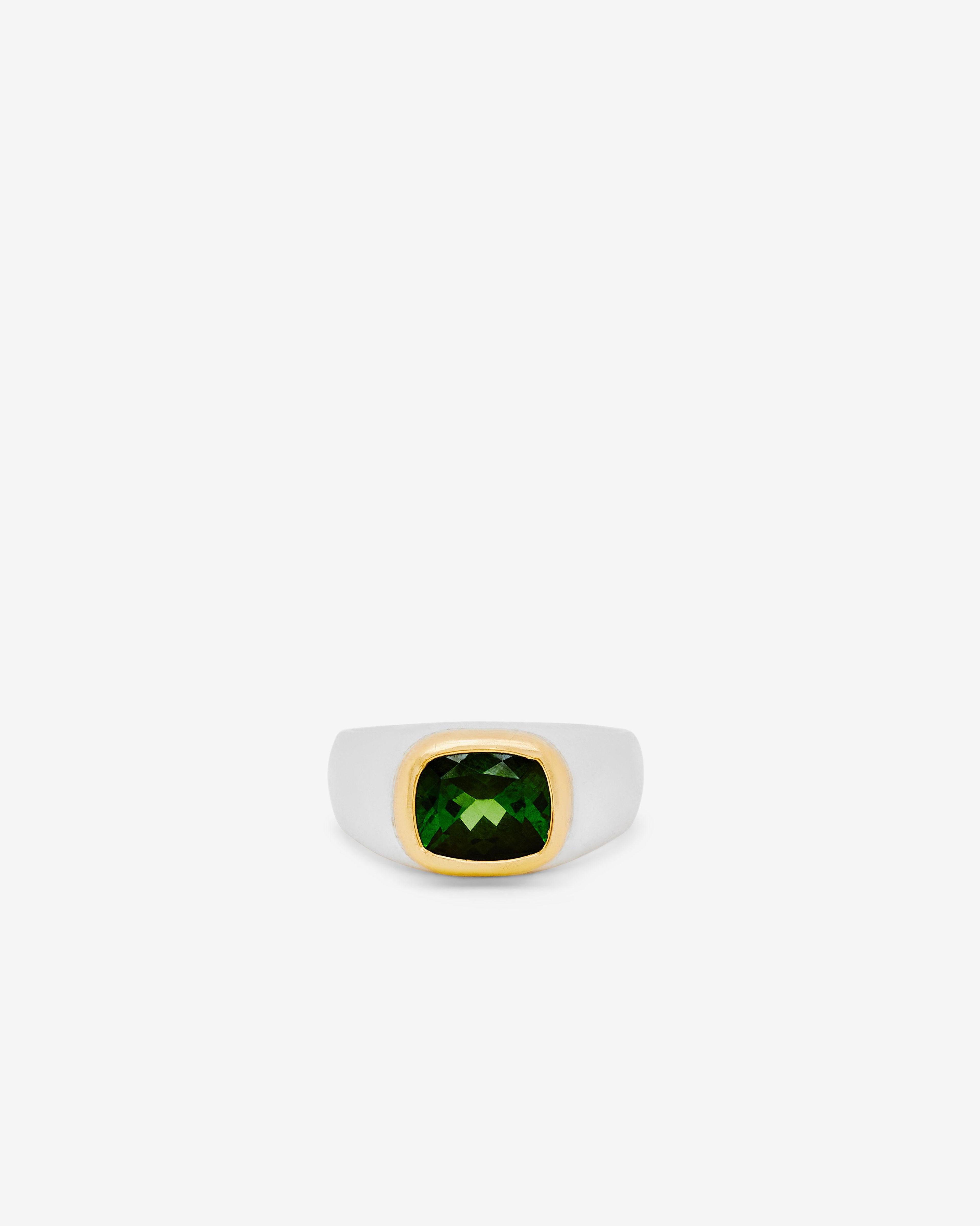 Frederick Grove - Cushion Green Tourmaline Ring - (Sterling Silver, Yellow Gold) by FREDERICK GROVE Frederick Grove - Cushion Green Tourmaline Ring - (Sterling Silver, Yellow Gold) by FREDERICK GROVE