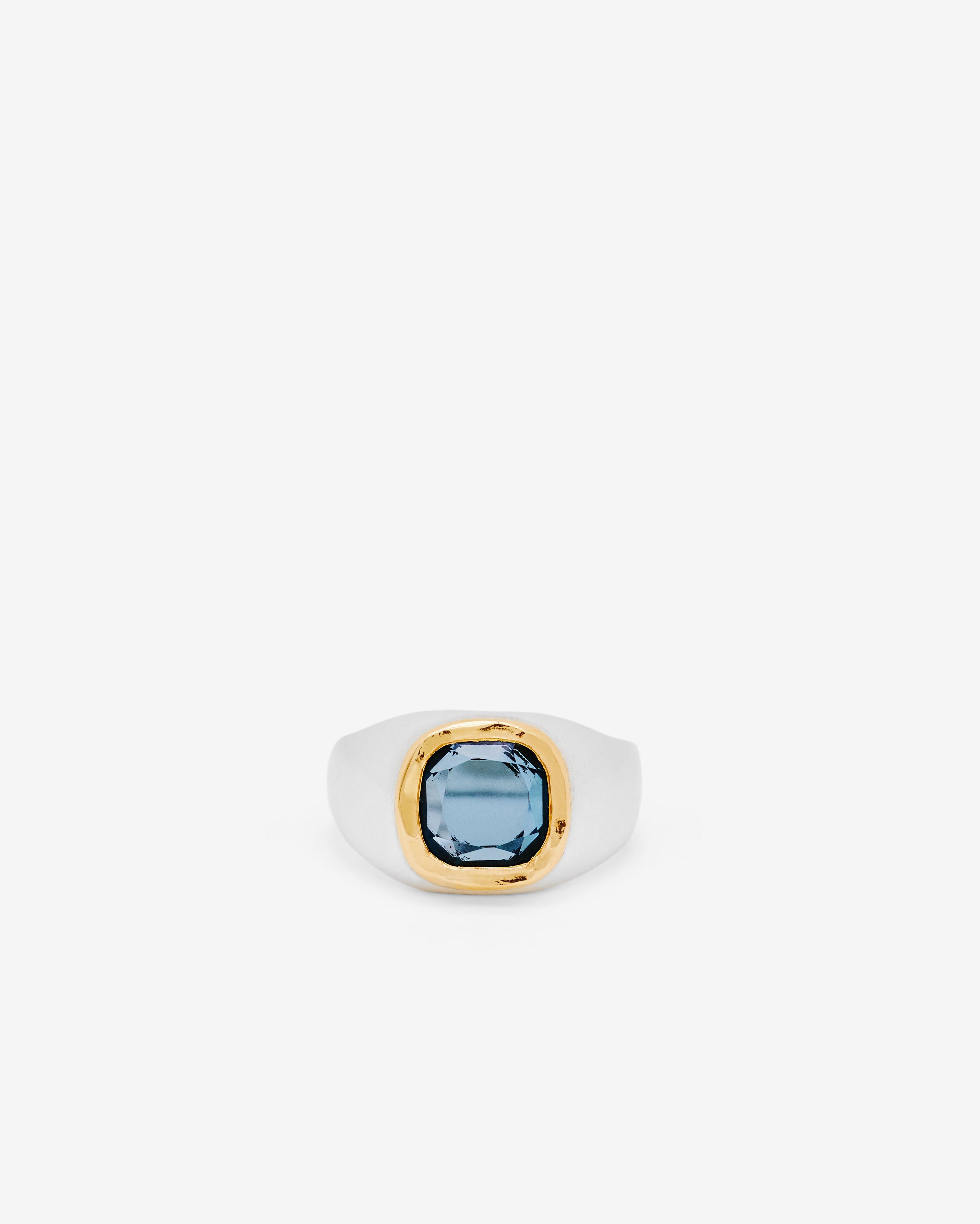 Frederick Grove - Cushion London Blue Topaz Ring - (Sterling Silver, Yellow Gold) by FREDERICK GROVE