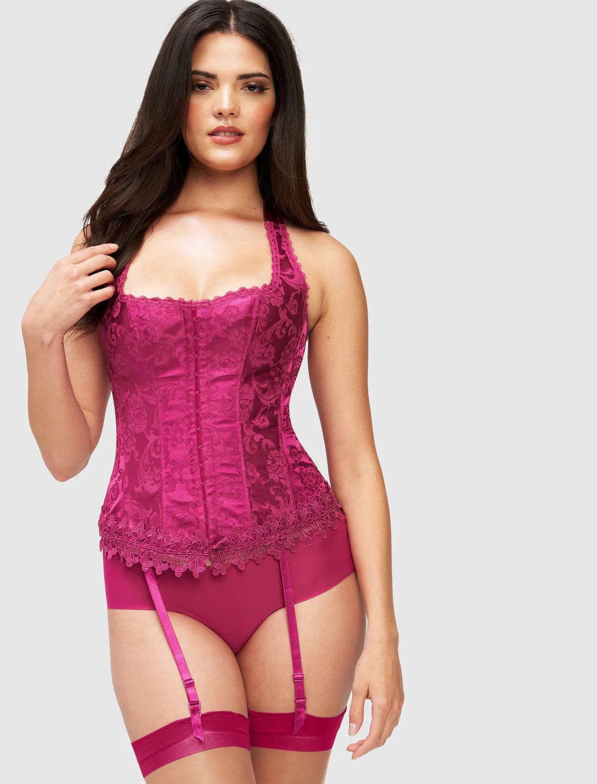 Hollywood Dream Halter Corset in Festival Fuchsia by FREDERICK'S OF HOLLYWOOD