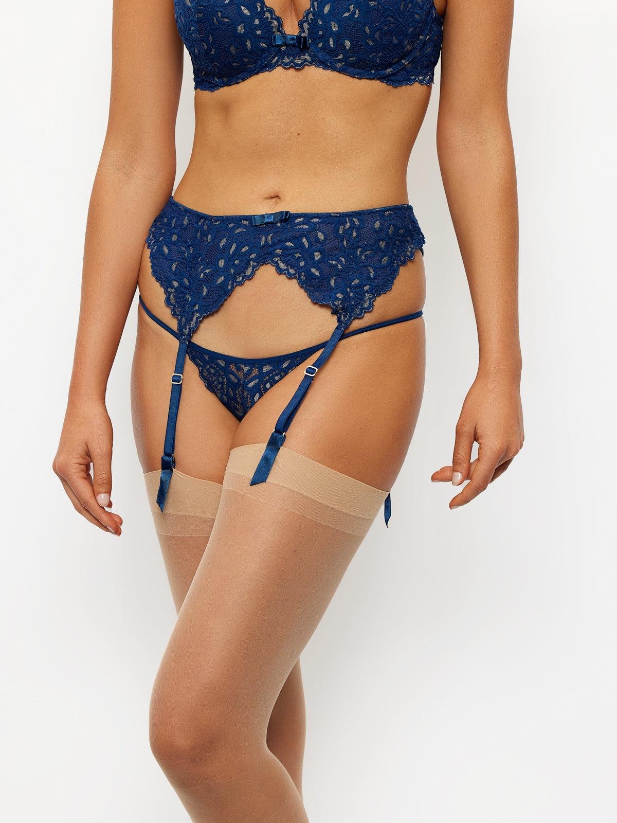 Jessica Lace Garter Belt in Estate Blue/Cameo Rose by FREDERICK'S OF HOLLYWOOD