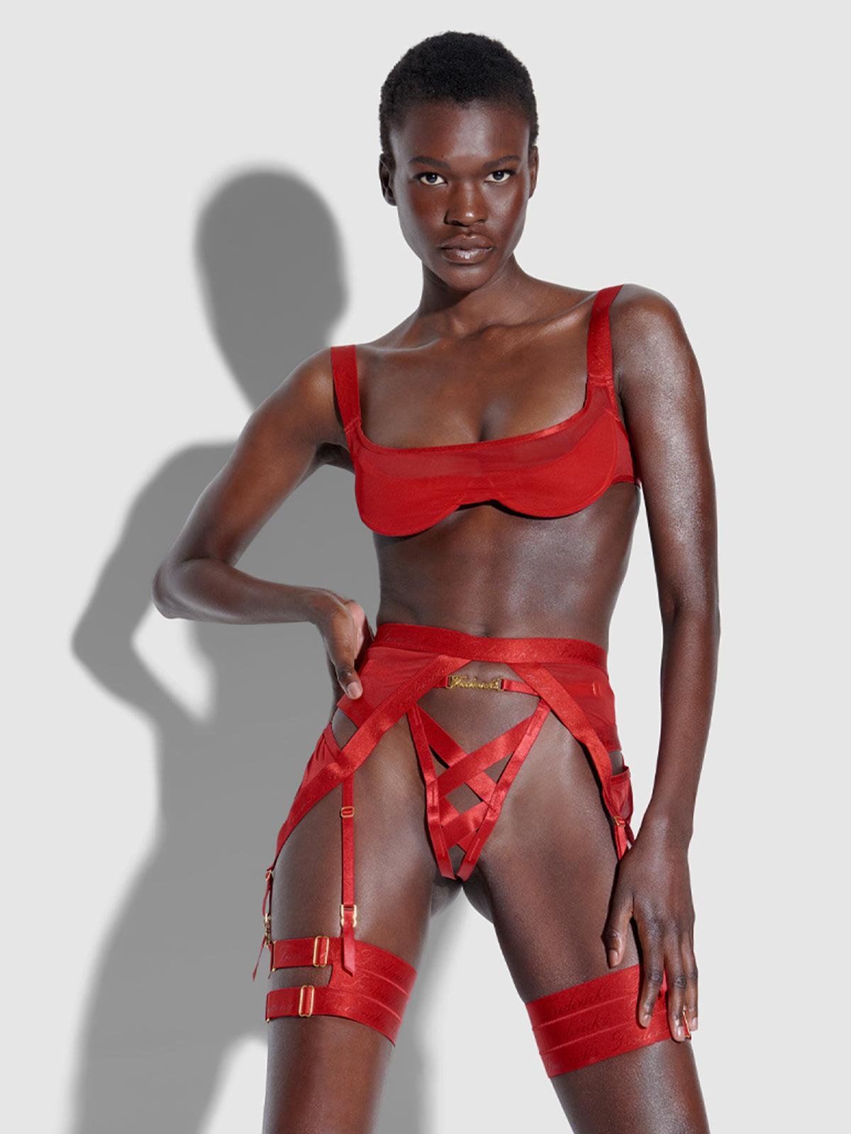 Raven Convertible Garter Belt in Crimson Red by FREDERICK'S OF HOLLYWOOD