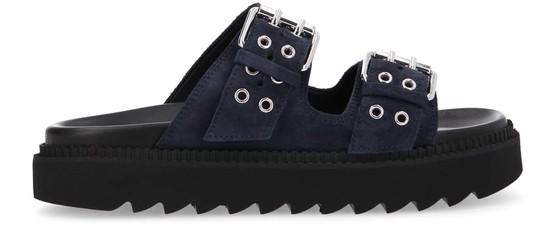 Flat mules with Knife buckles by FREE LANCE
